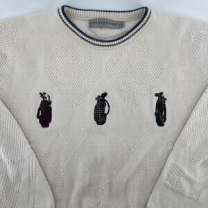VTG Shenandoah Crew Neck Sweater Mens M Golf Bags Embroidered Cream USA Argyle